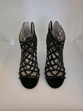 Michael Kors Black Crisscross Beaded Open-Toe Heels